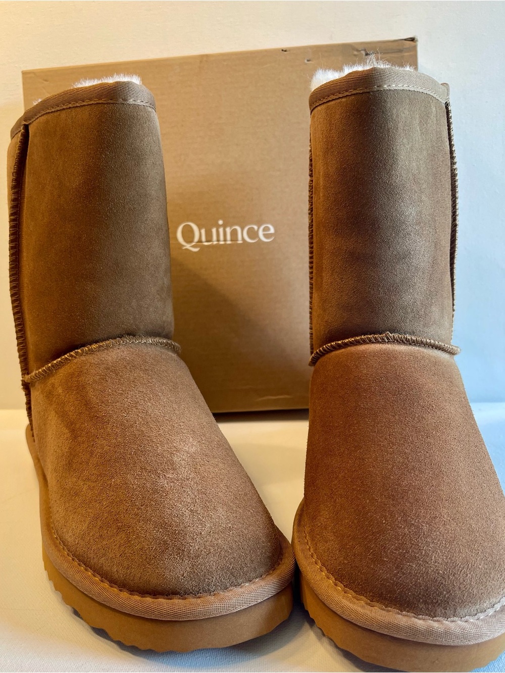 NIB QUINCE 💯 AUSTRALIAN SHEARLING MID-CALF SUEDE LEATHER BOOT PECAN SIZE 8 - Picture 5 of 15